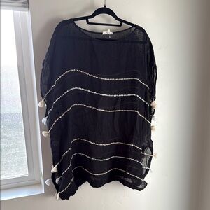 Lou & Grey Black Sheer Top with Tassels